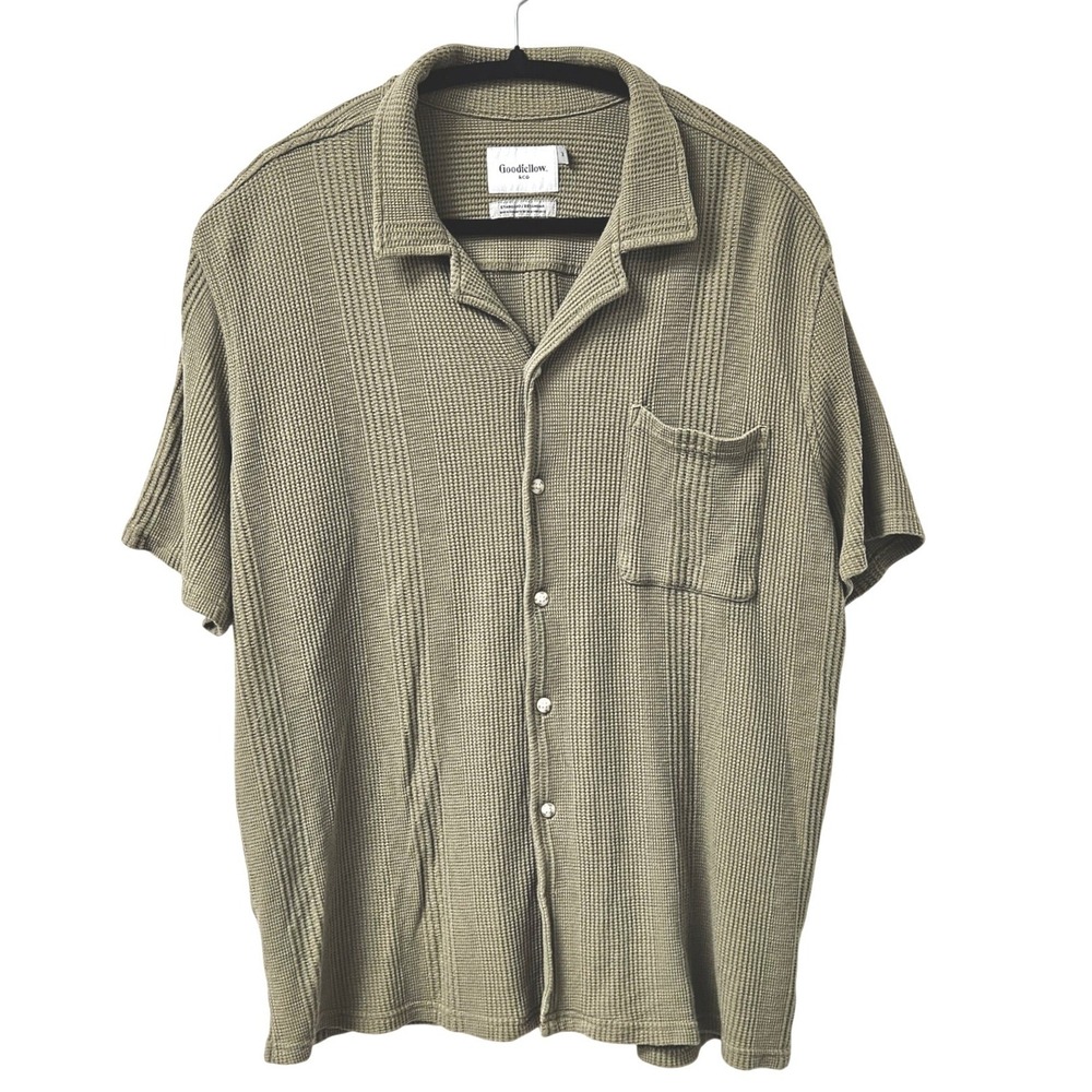 Goodfellow Co XL‎ Textured Camp Shirt Olive Green Resort Cabana Button Up